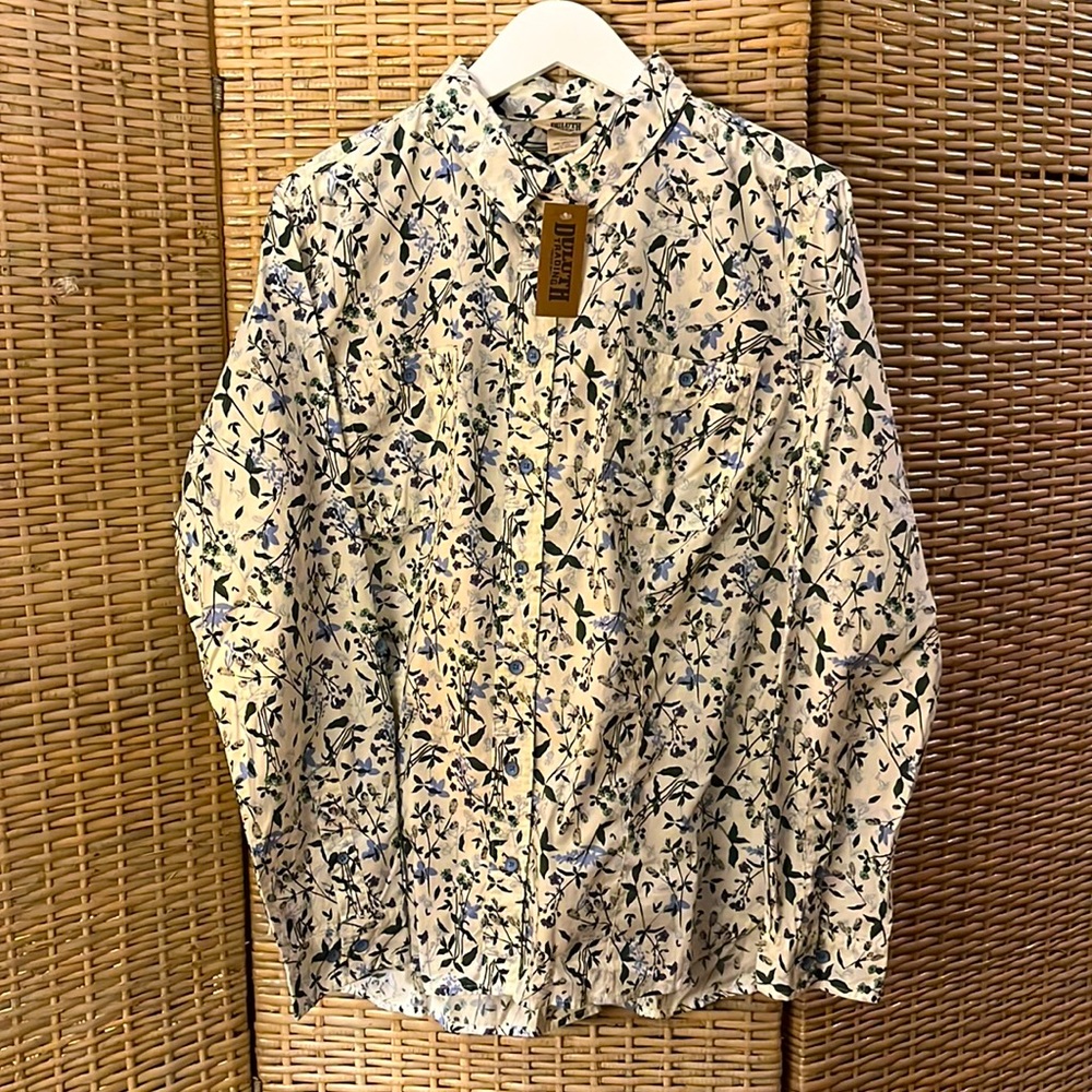 Duluth Trading women’s floral print button up blouse, XL